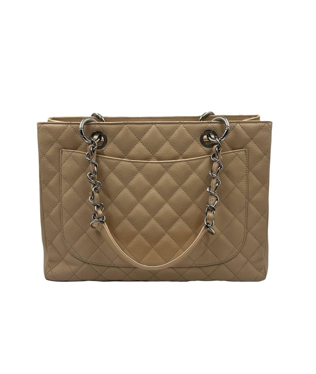 CHANEL Бежевая кожаная сумка тоут, фото 4
