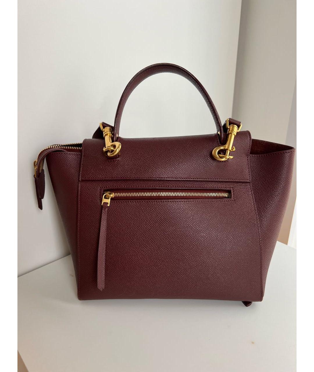 CELINE Бордовая кожаная сумка с короткими ручками, фото 3