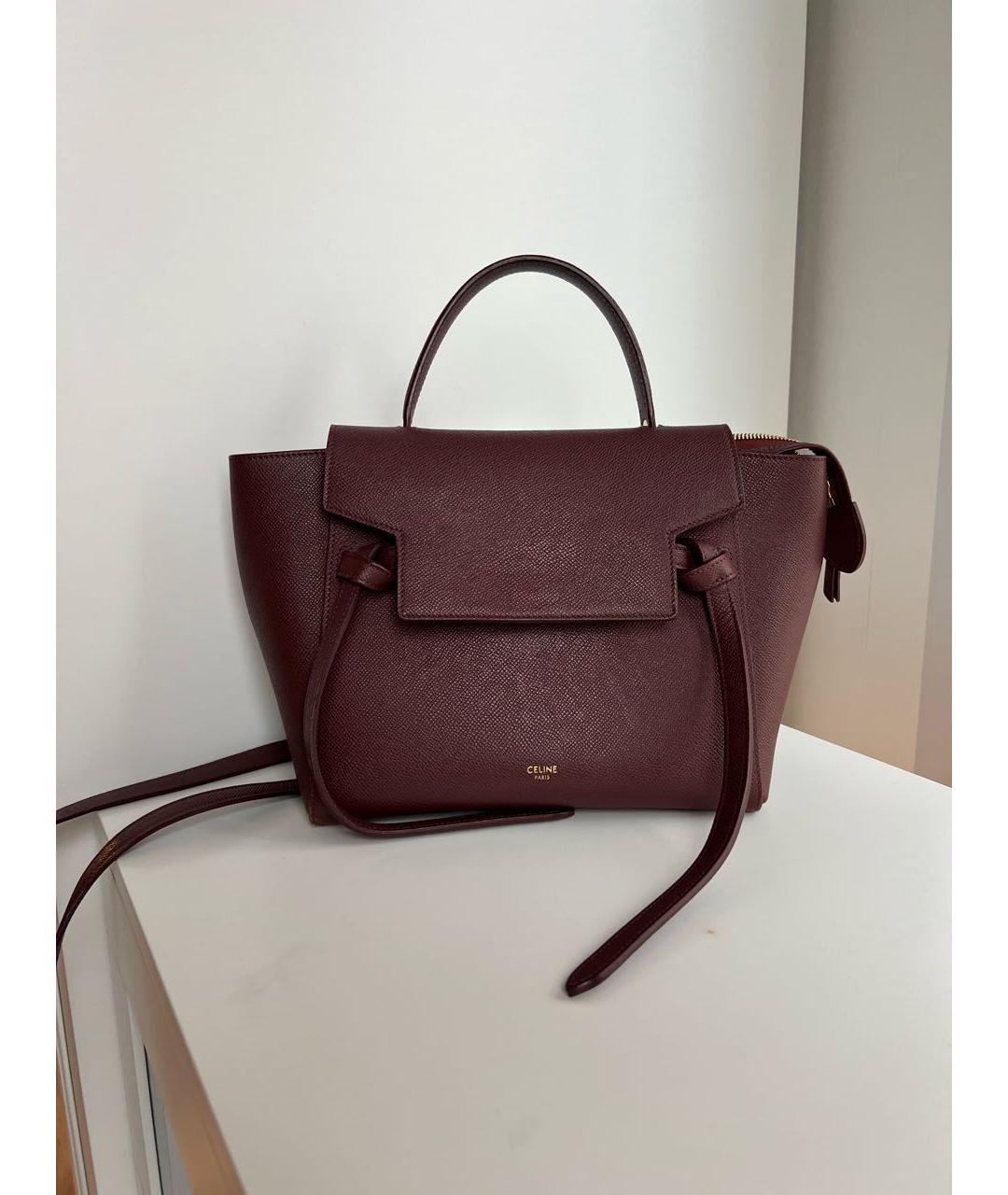 CELINE Бордовая кожаная сумка с короткими ручками, фото 5