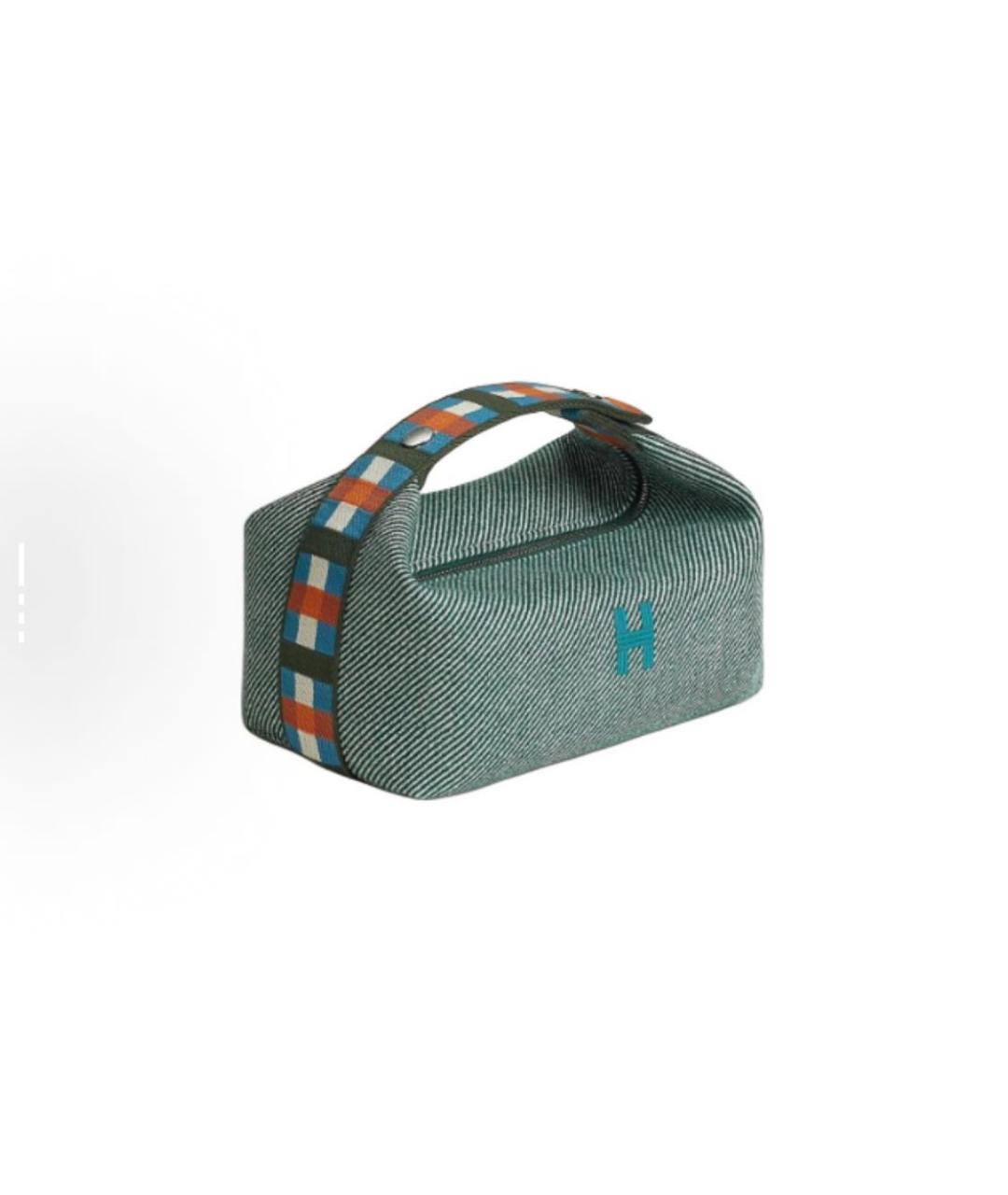 HERMES Зеленая хлопковая косметичка, фото 2