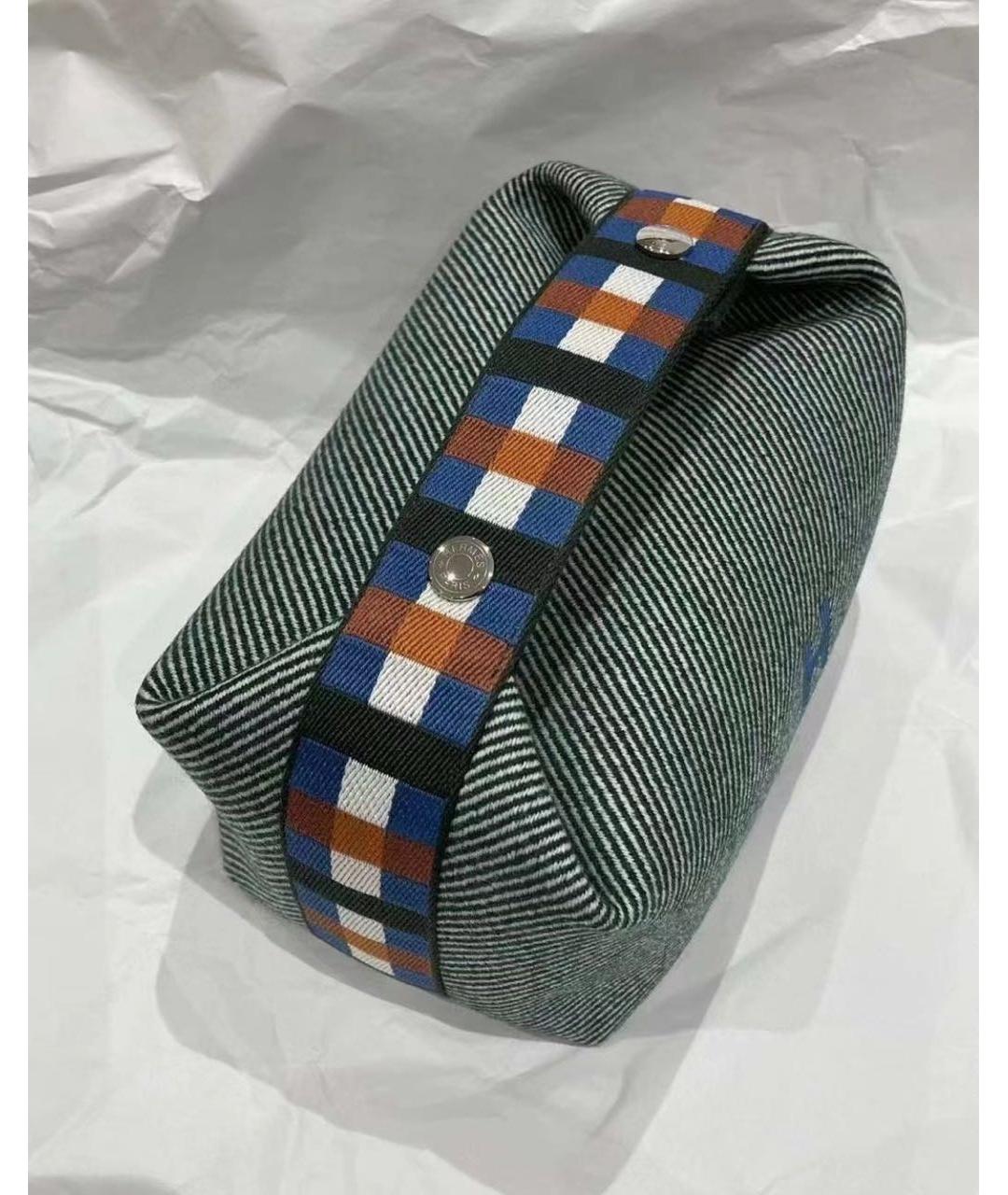 HERMES Зеленая хлопковая косметичка, фото 4