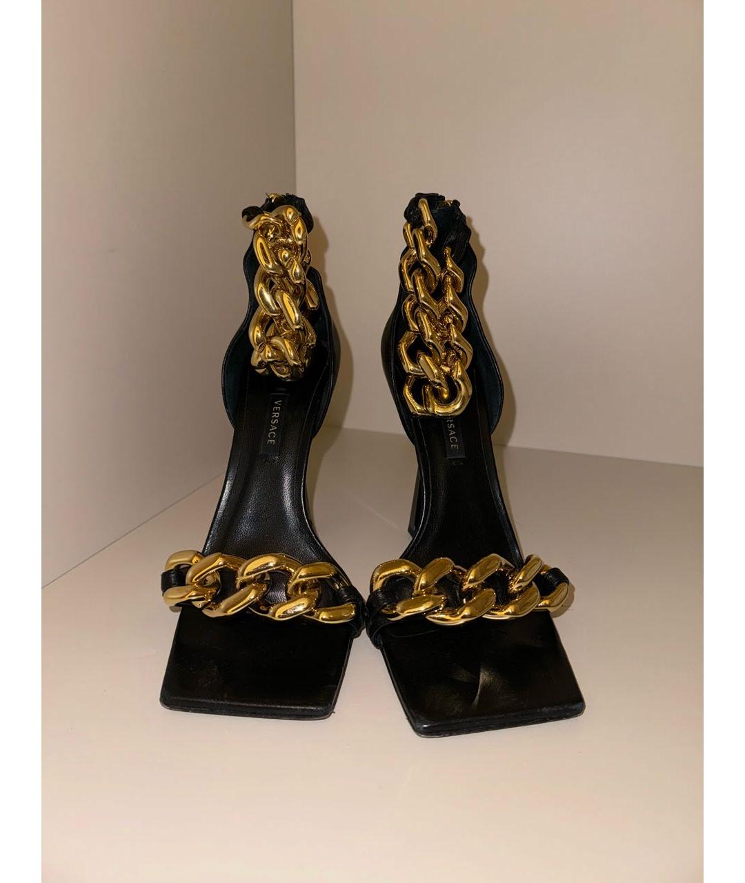 VERSACE Черные кожаные босоножки, фото 4