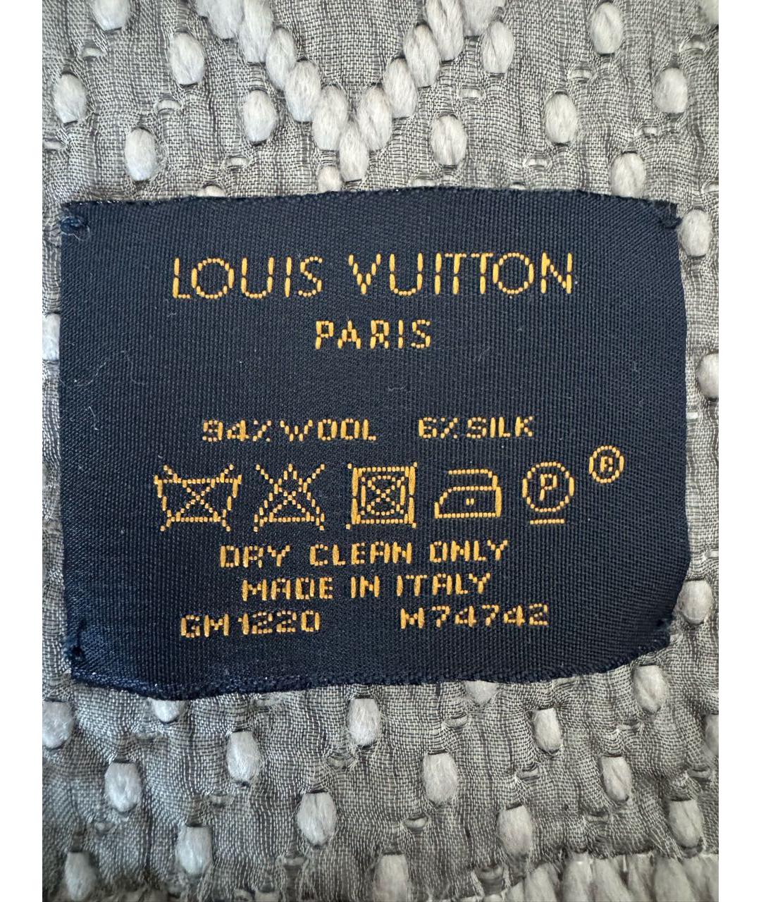 LOUIS VUITTON Серый шерстяной шарф, фото 4