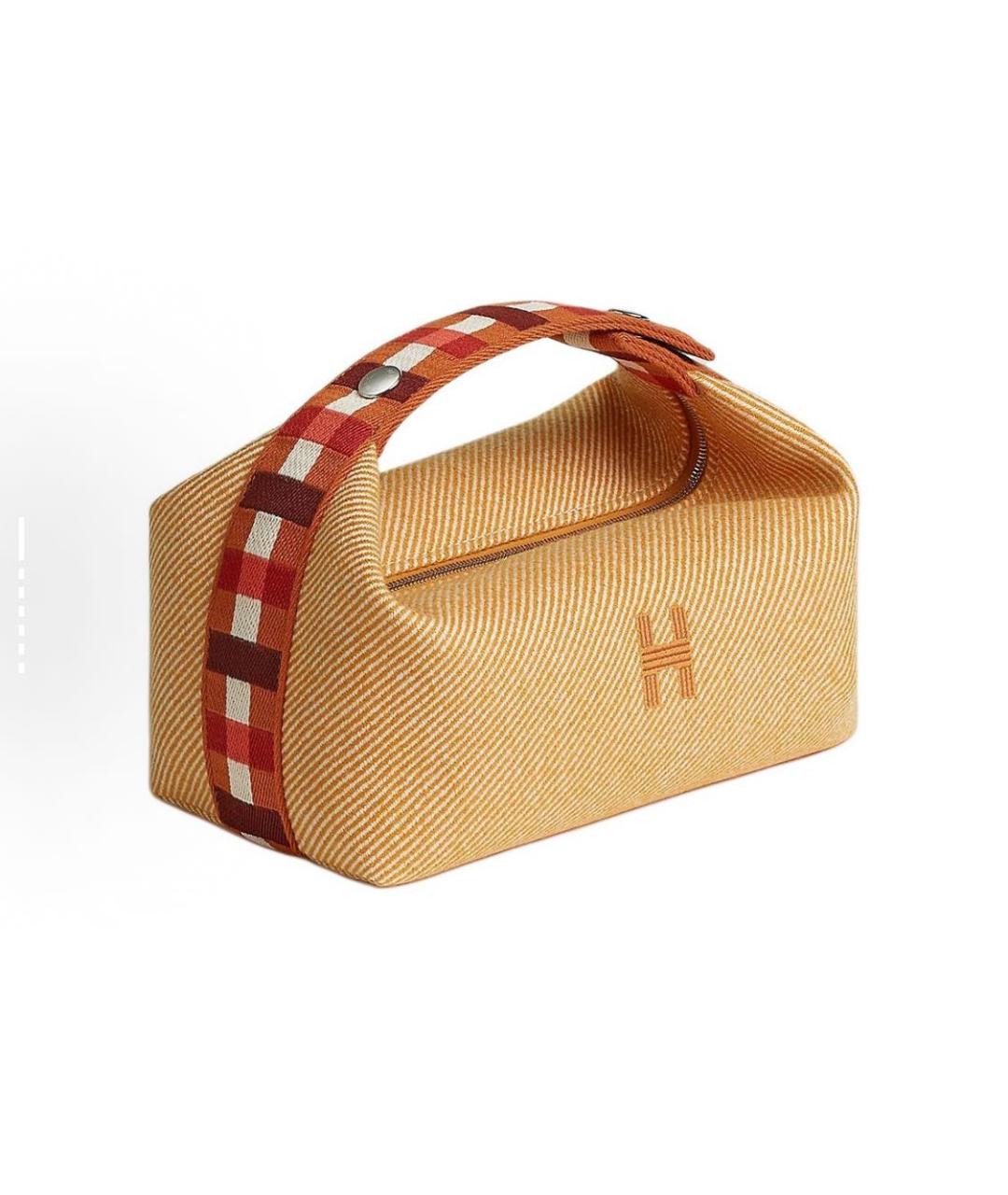 HERMES Горчичная хлопковая косметичка, фото 6
