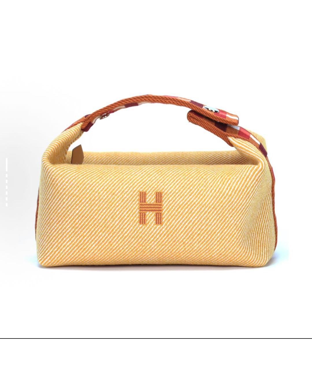 HERMES Горчичная хлопковая косметичка, фото 7