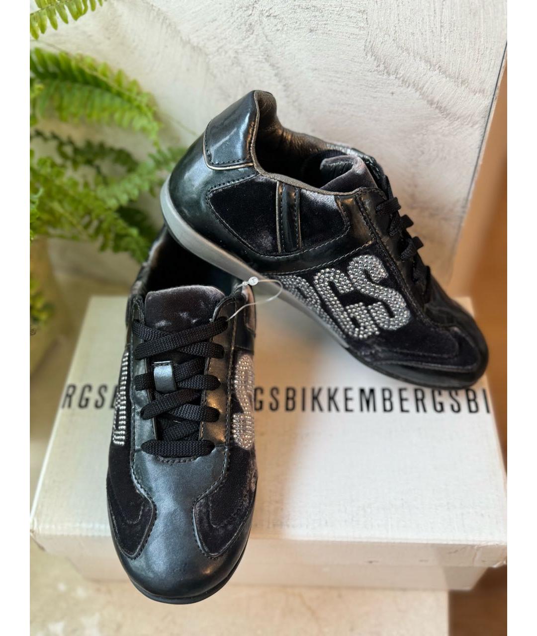 BIKKEMBERGS Антрацитовые кожаные кеды, фото 2