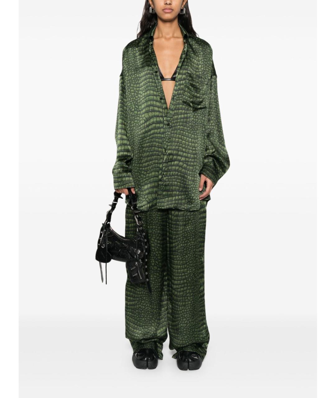 BALENCIAGA Зеленые шелковые прямые брюки, фото 2