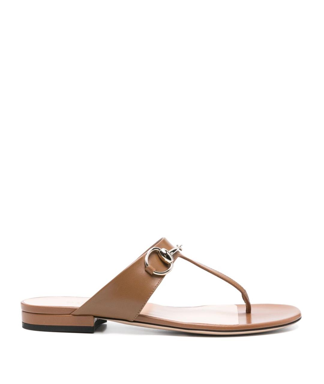 GUCCI Коричневые кожаные шлепанцы, фото 1