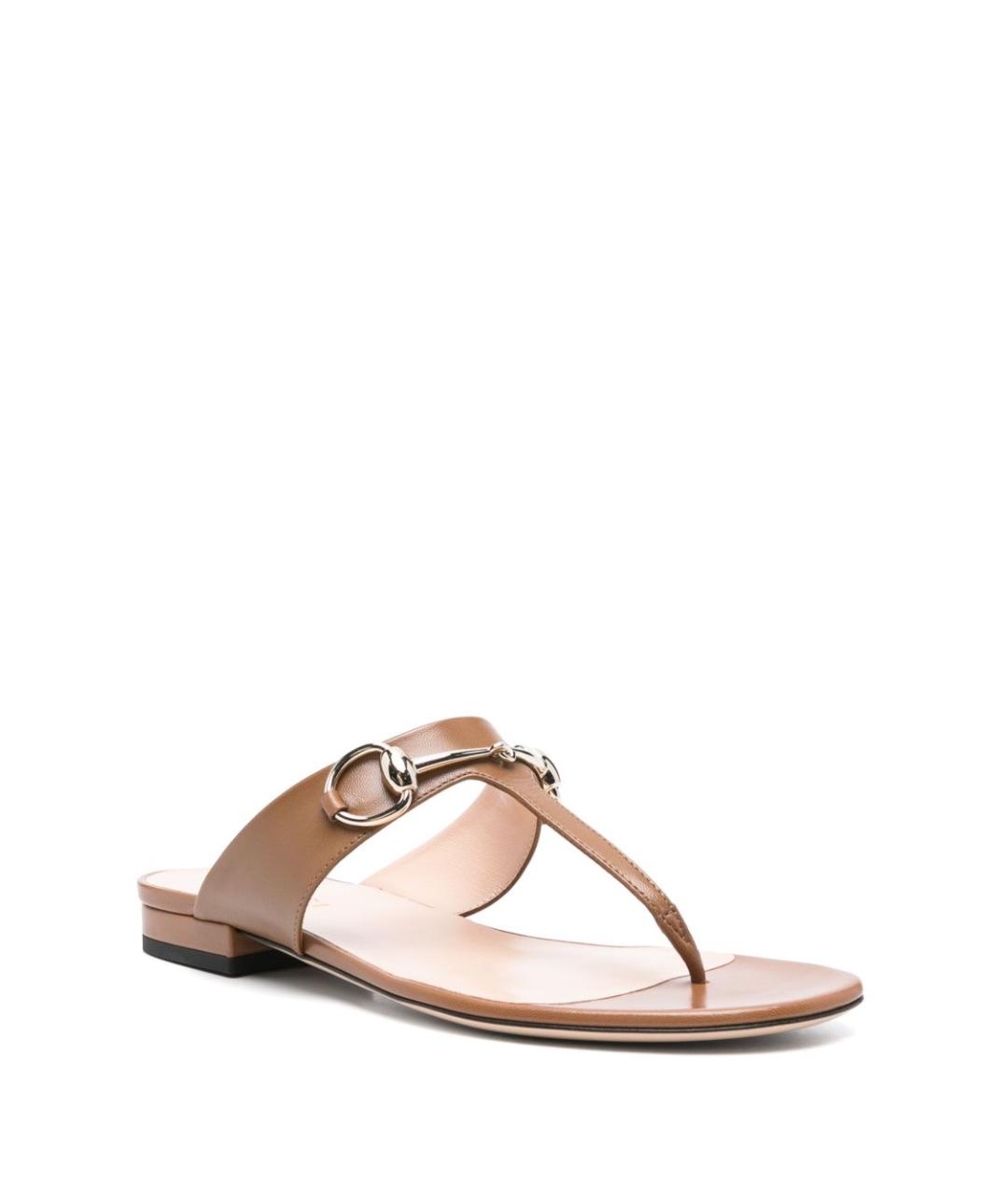 GUCCI Коричневые кожаные шлепанцы, фото 2