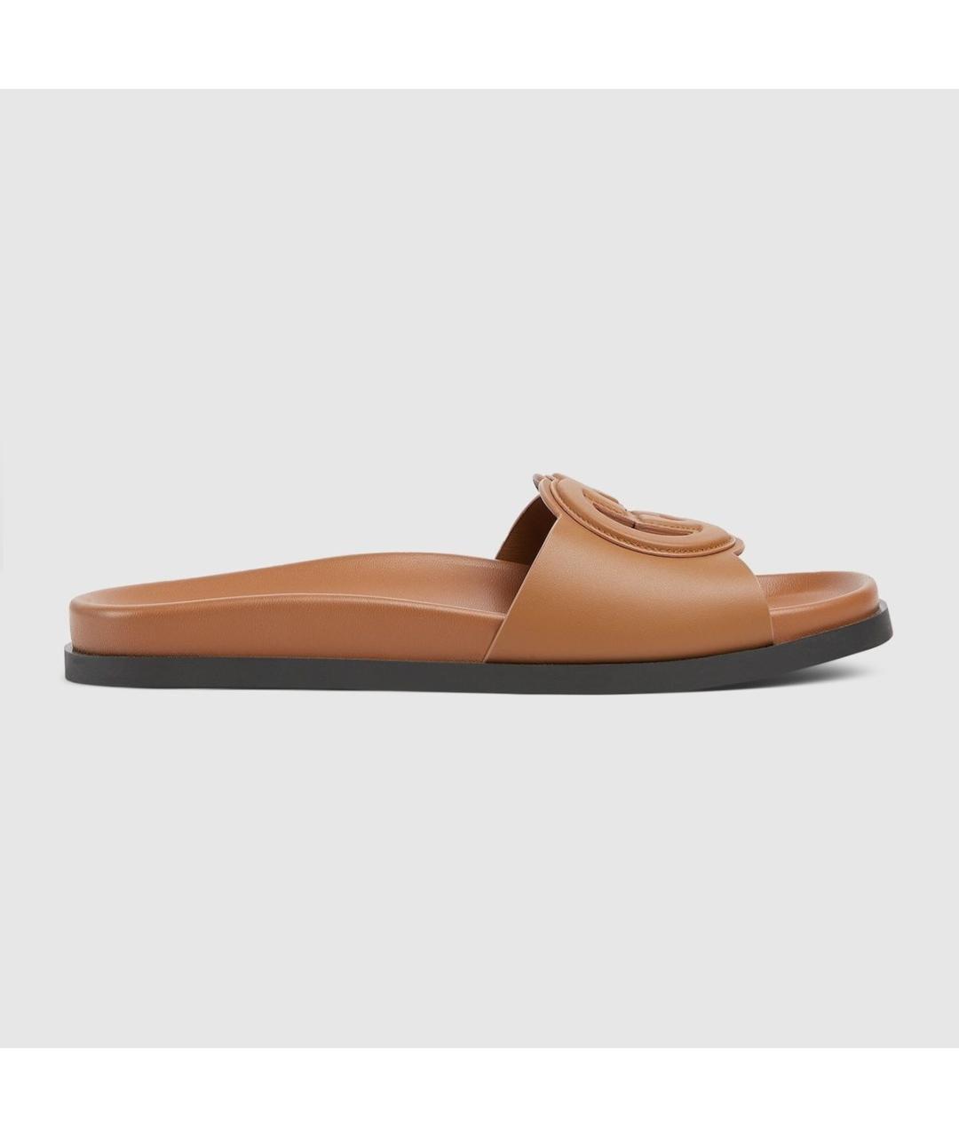GUCCI Коричневые кожаные шлепанцы, фото 6