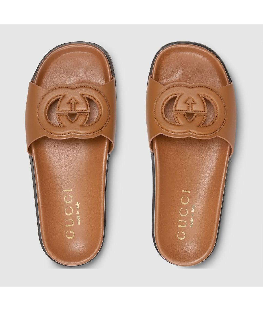 GUCCI Коричневые кожаные шлепанцы, фото 5