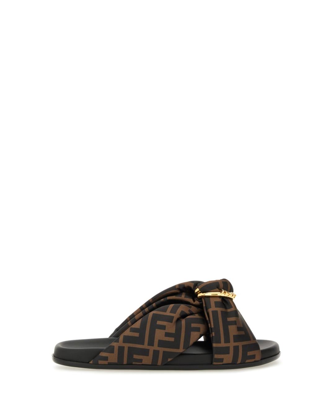 FENDI Коричневые текстильные шлепанцы, фото 1