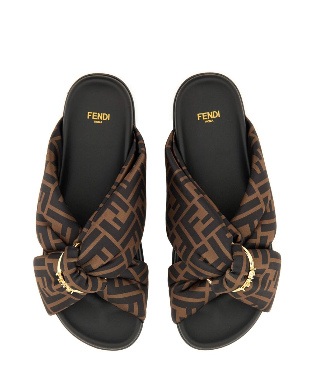 FENDI Коричневые текстильные шлепанцы, фото 5
