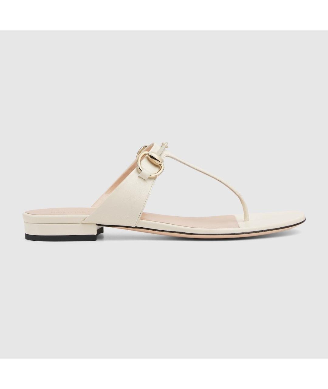 GUCCI Бежевые кожаные шлепанцы, фото 6