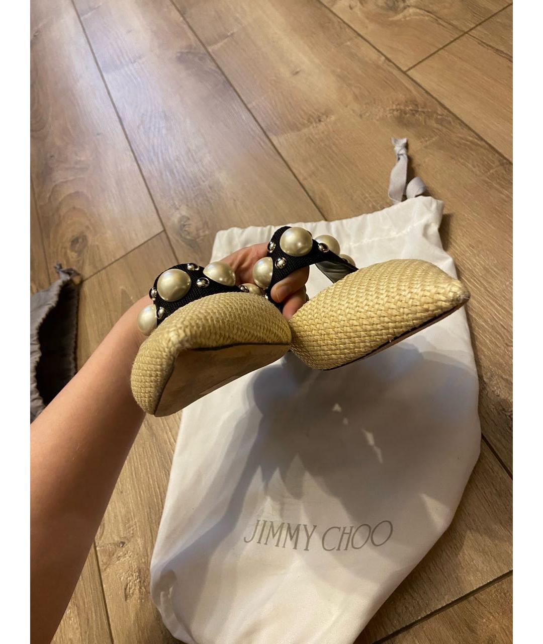 JIMMY CHOO Бежевые текстильные мюли, фото 6