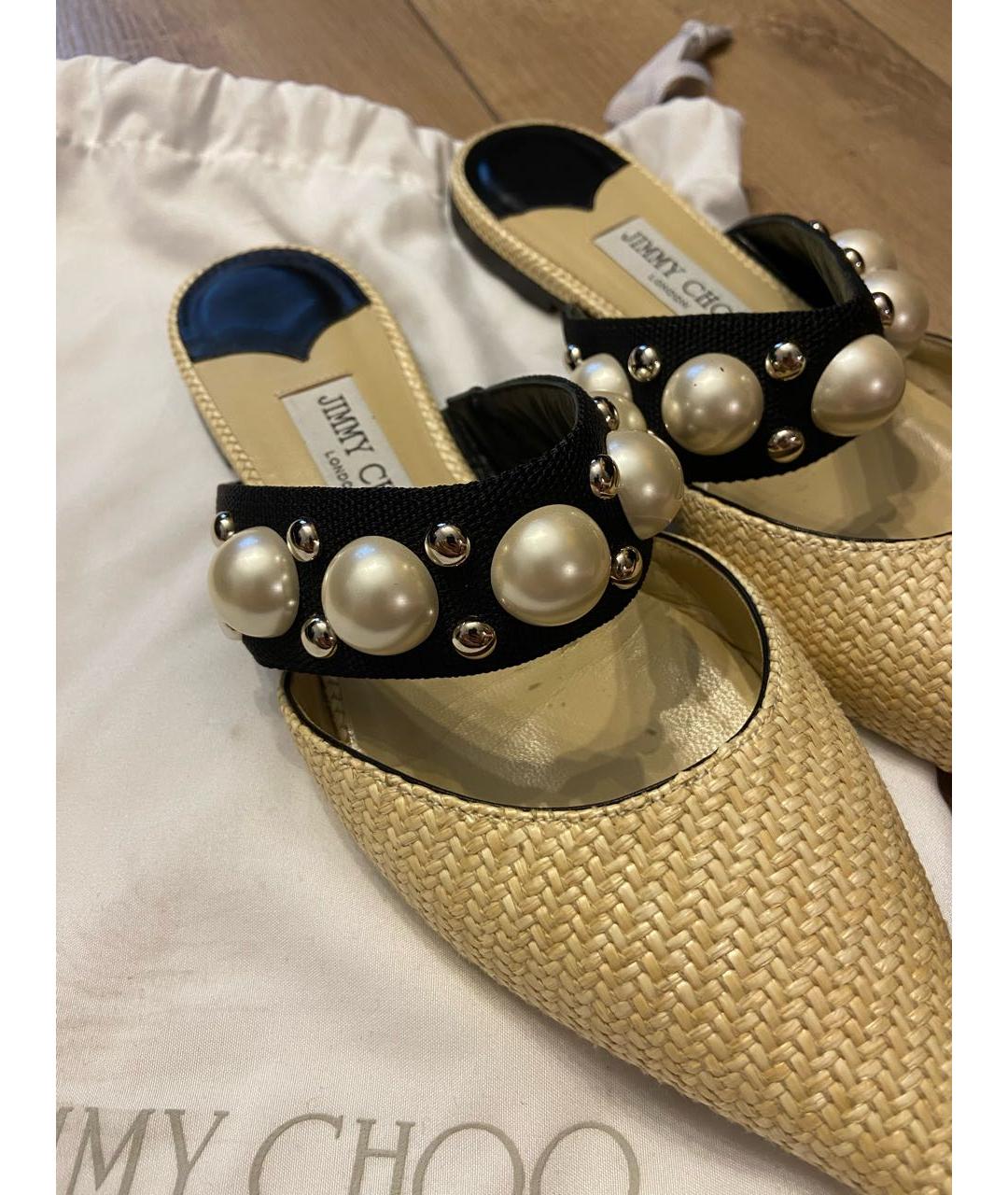 JIMMY CHOO Бежевые текстильные мюли, фото 3