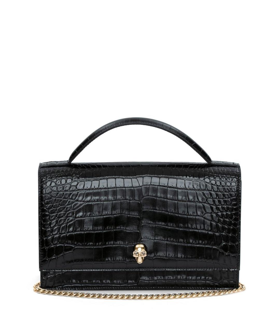 ALEXANDER MCQUEEN Черная кожаная сумка с короткими ручками, фото 1