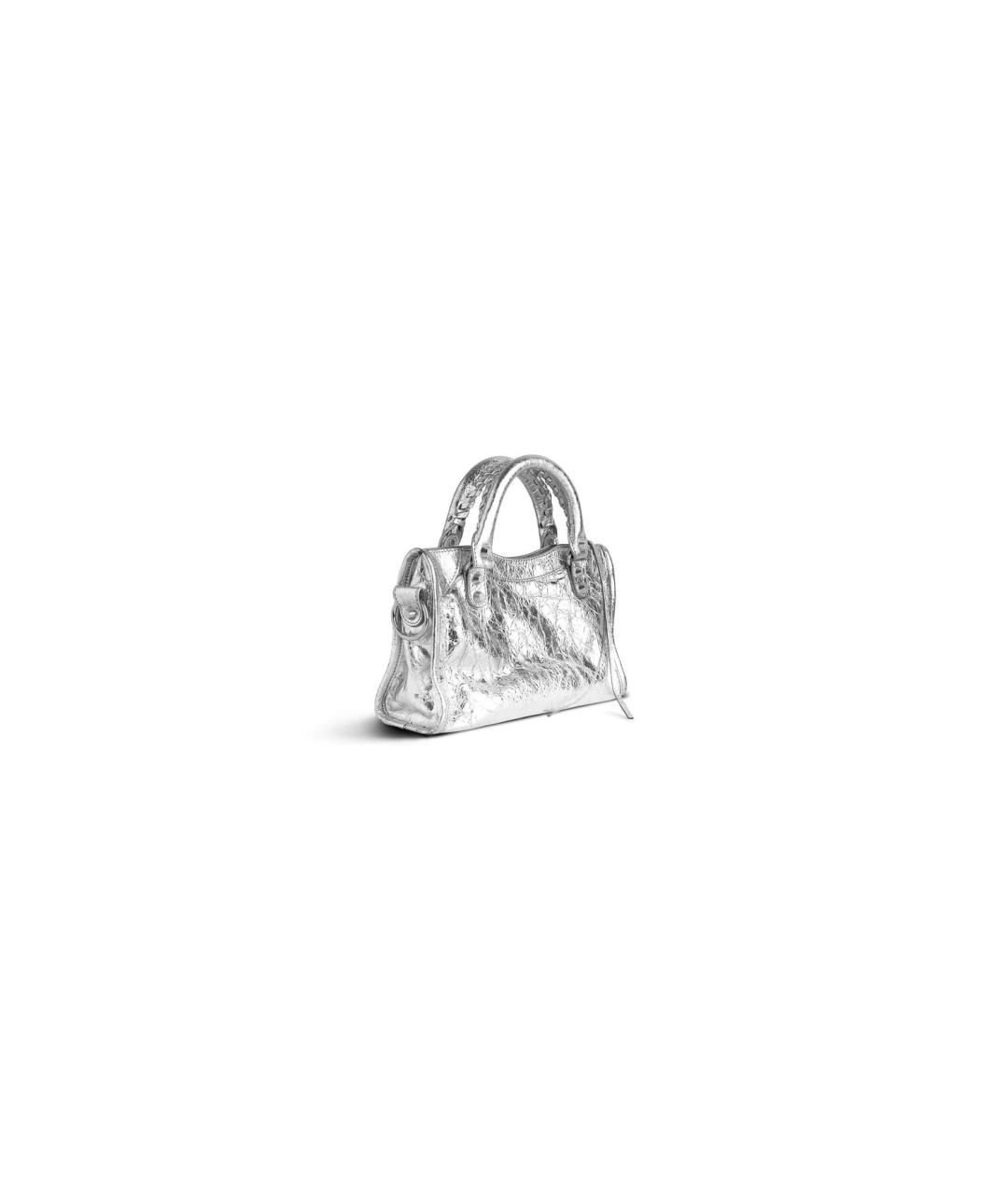 BALENCIAGA Серебряная кожаная сумка с короткими ручками, фото 3
