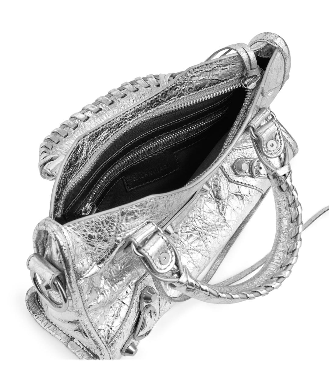 BALENCIAGA Серебряная кожаная сумка с короткими ручками, фото 5