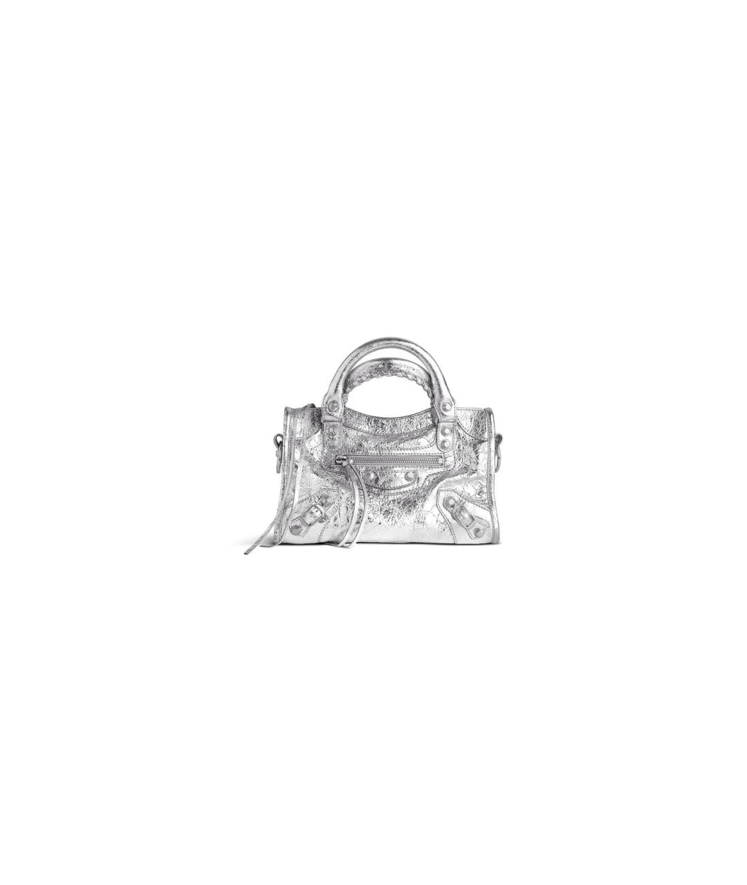 BALENCIAGA Серебряная кожаная сумка с короткими ручками, фото 1
