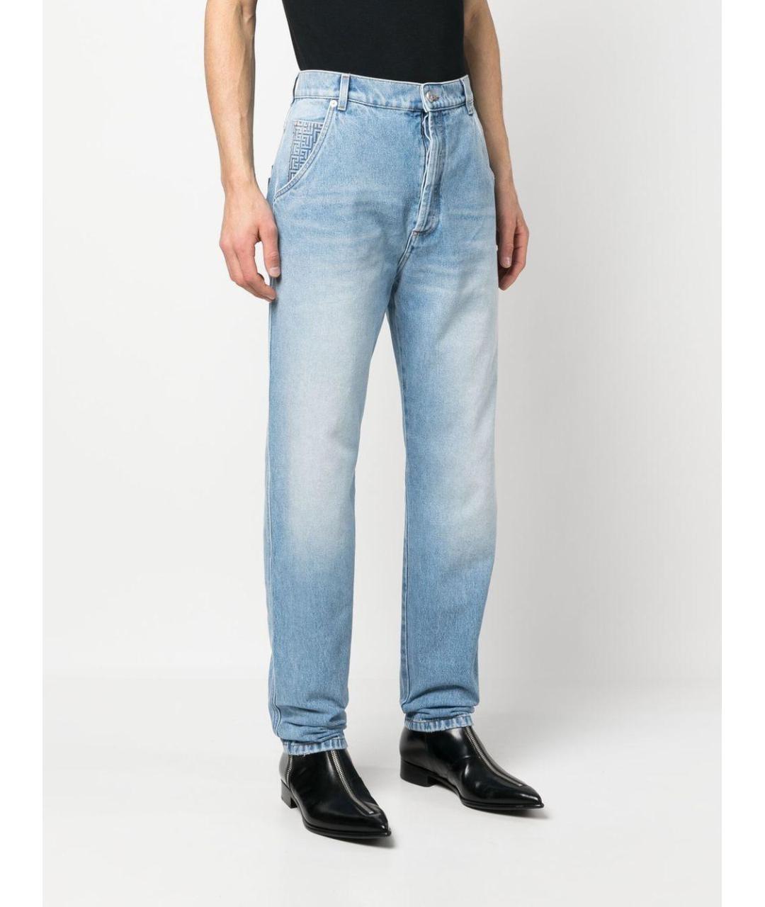 BALMAIN Голубые хлопковые прямые джинсы, фото 2