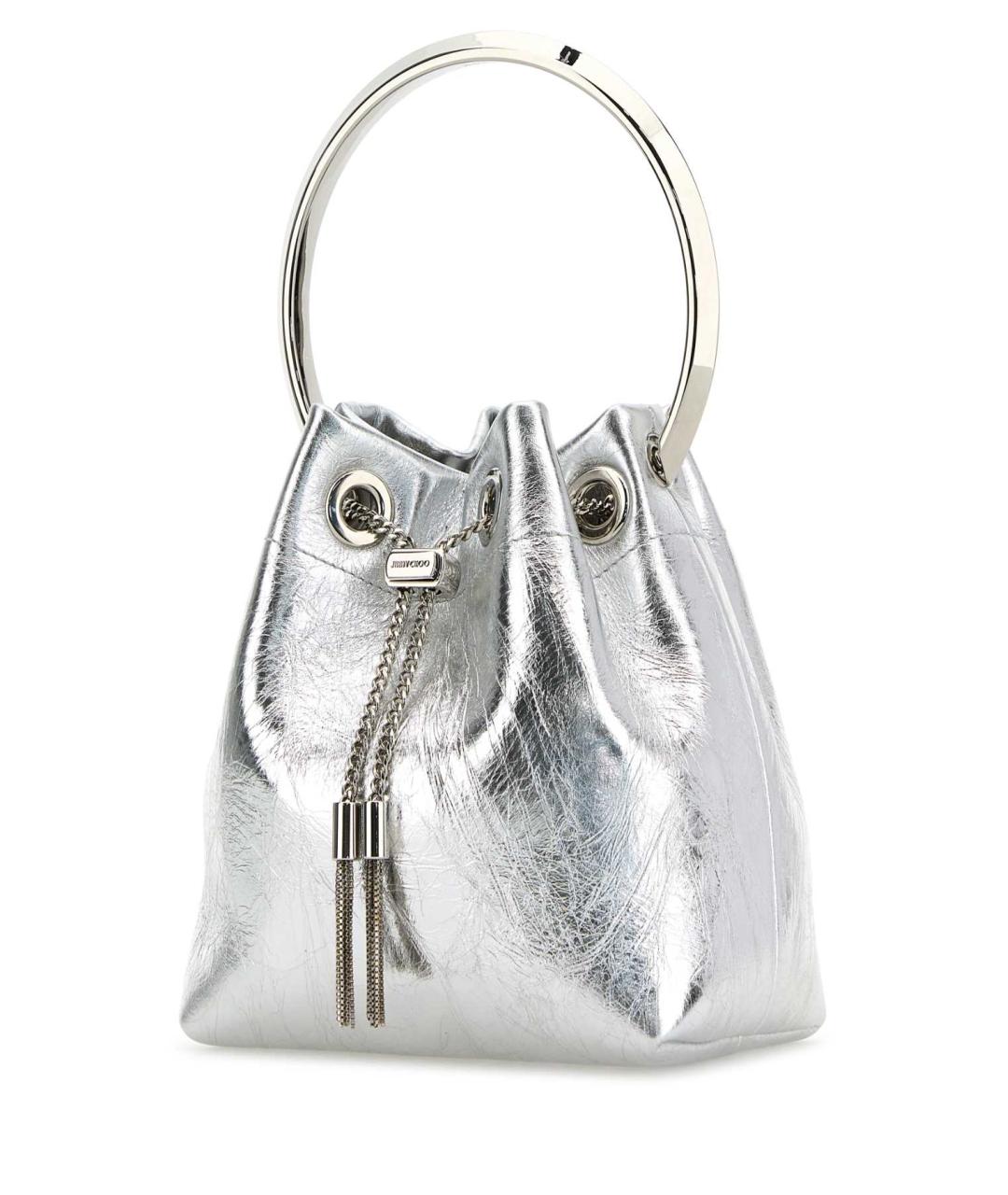 JIMMY CHOO Серебряная кожаная сумка с короткими ручками, фото 2