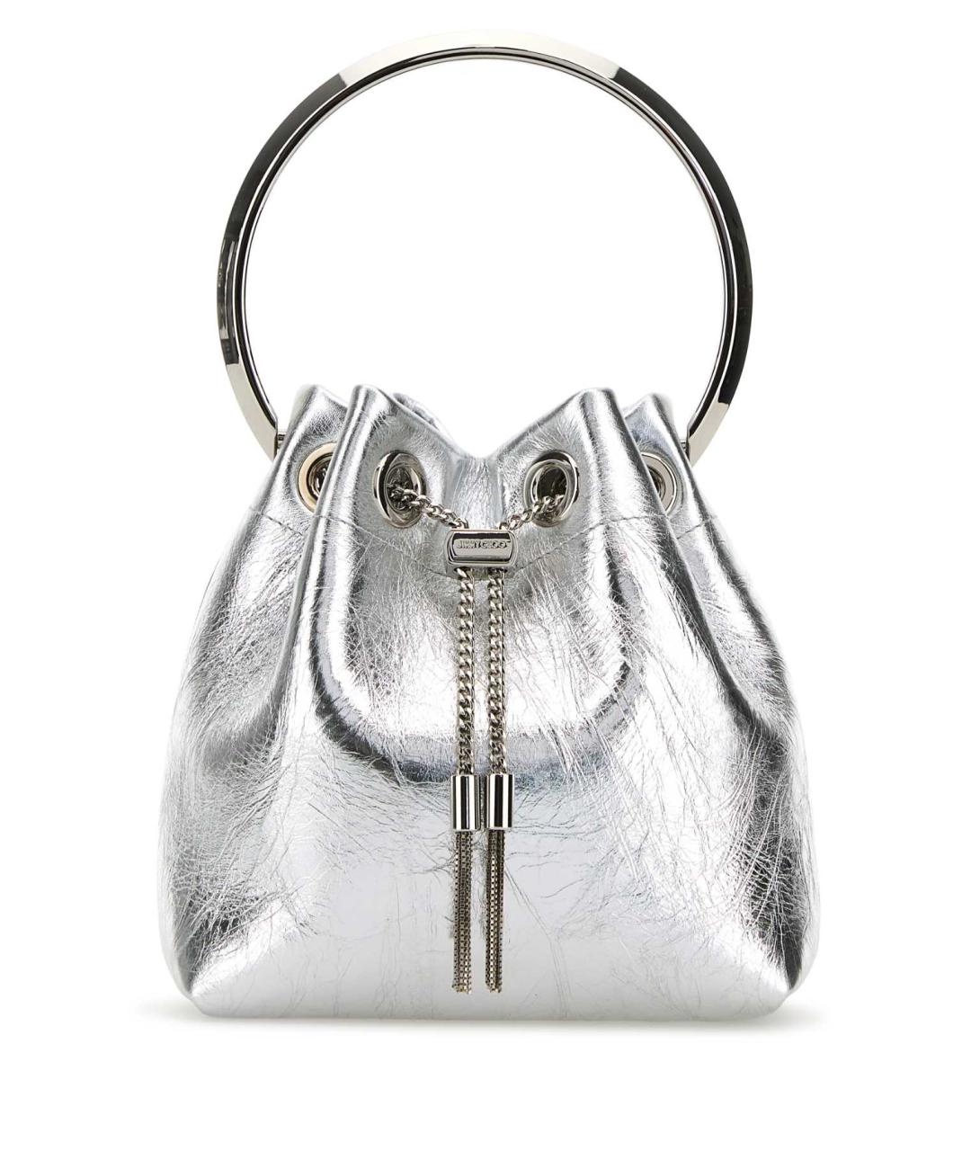 JIMMY CHOO Серебряная кожаная сумка с короткими ручками, фото 1