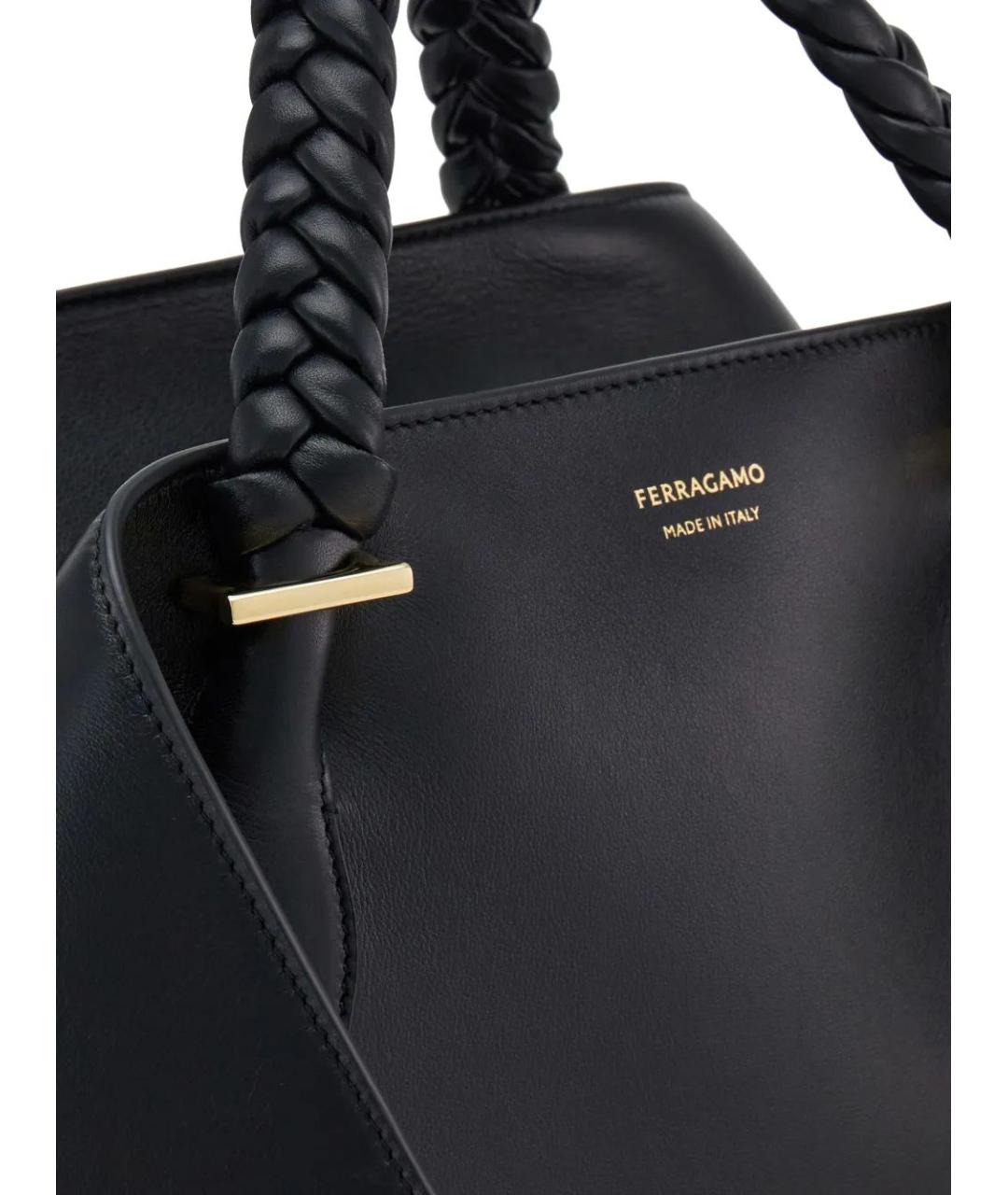 FERRAGAMO Черная кожаная сумка тоут, фото 4
