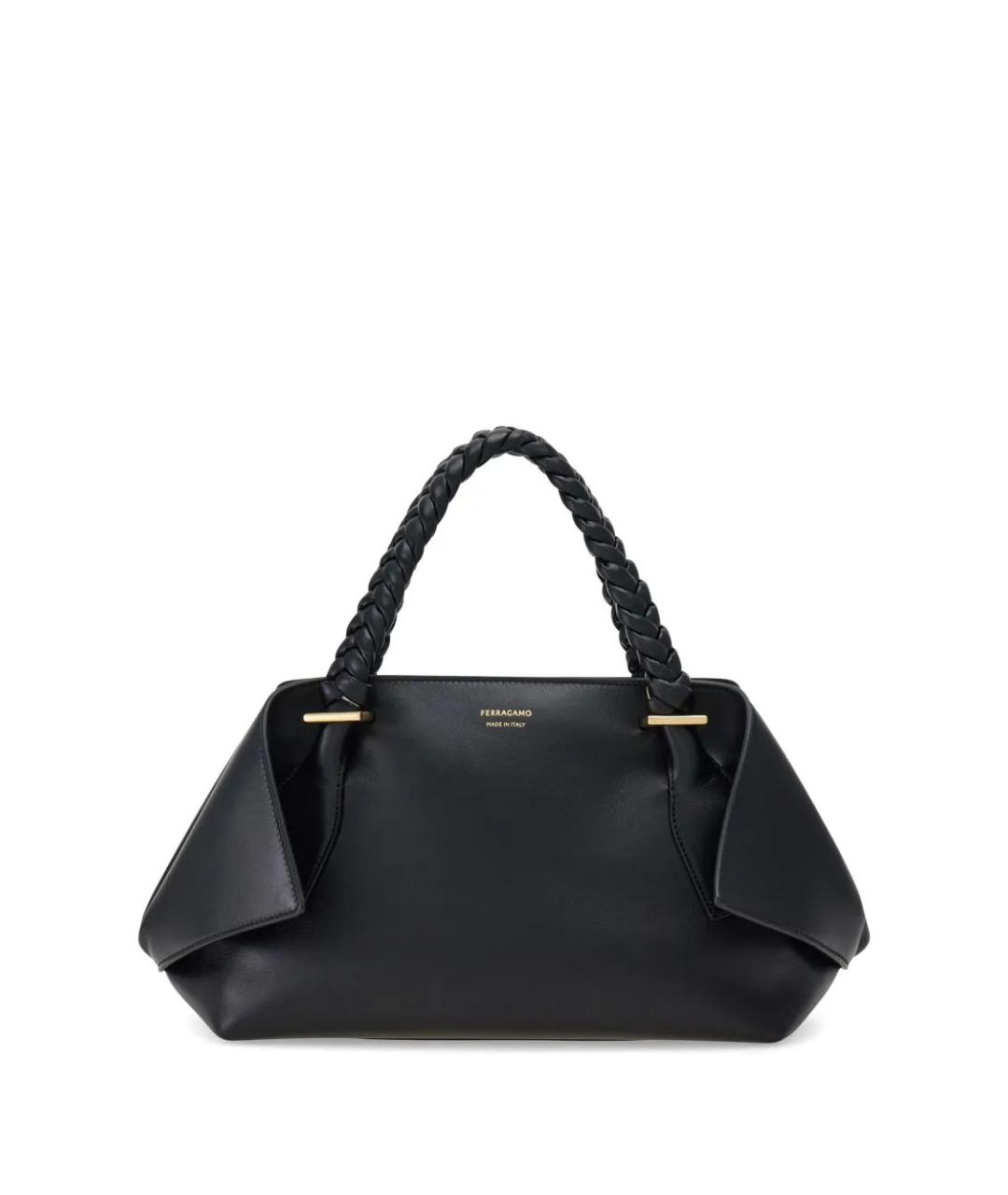 FERRAGAMO Черная кожаная сумка тоут, фото 1