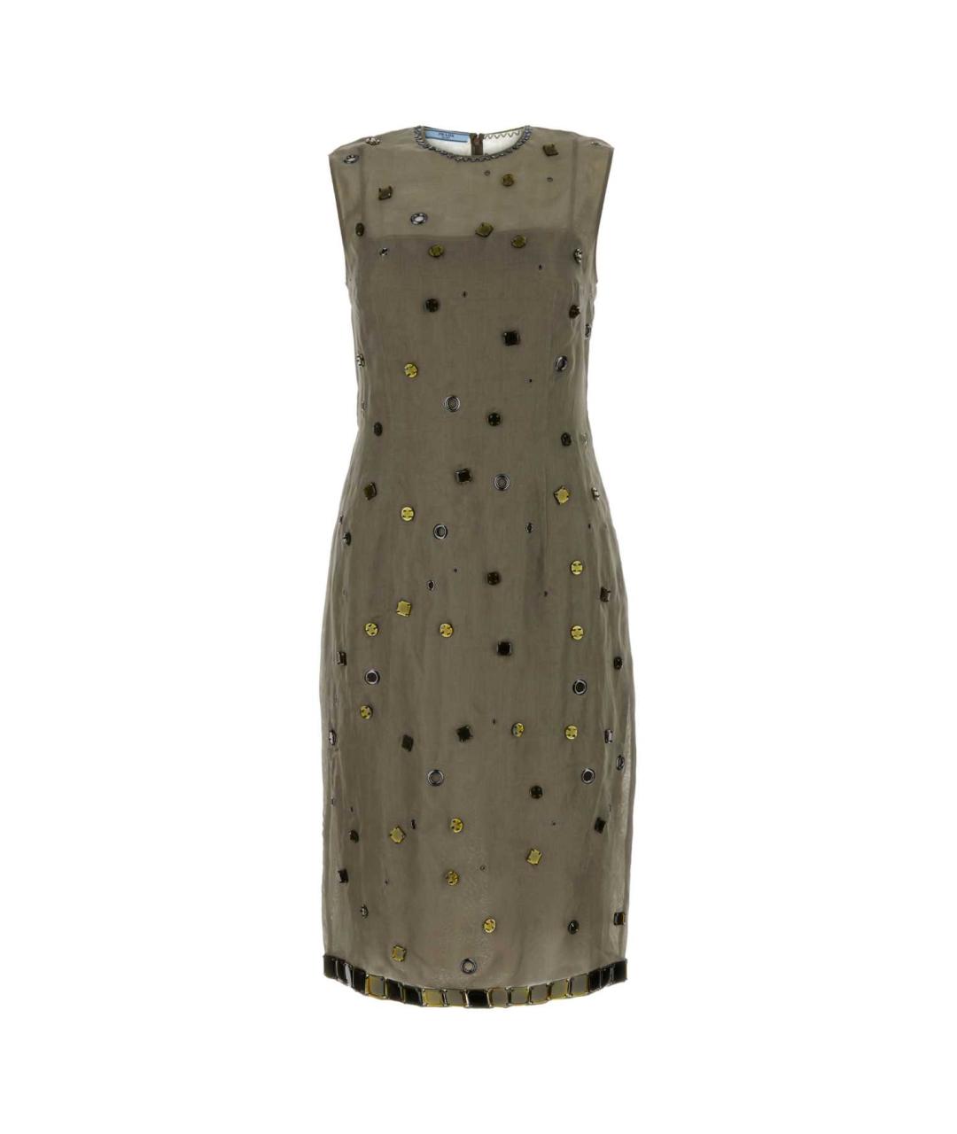 PRADA Хаки шелковое коктейльное платье, фото 1