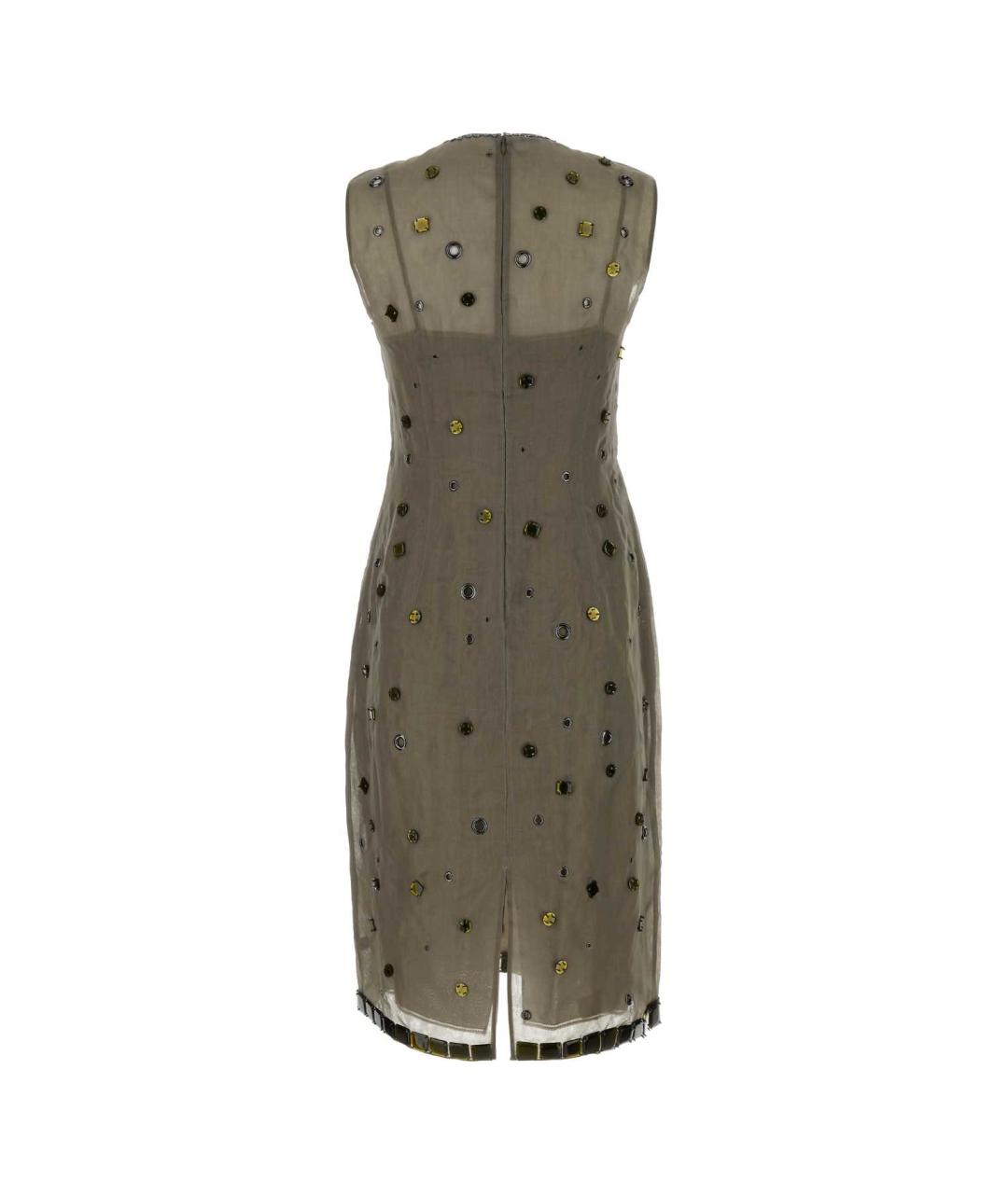 PRADA Хаки шелковое коктейльное платье, фото 2