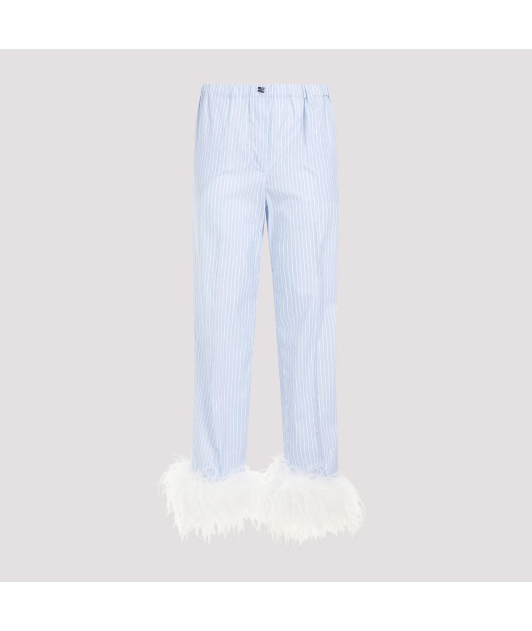 MIU MIU Голубые хлопковые прямые брюки, фото 2