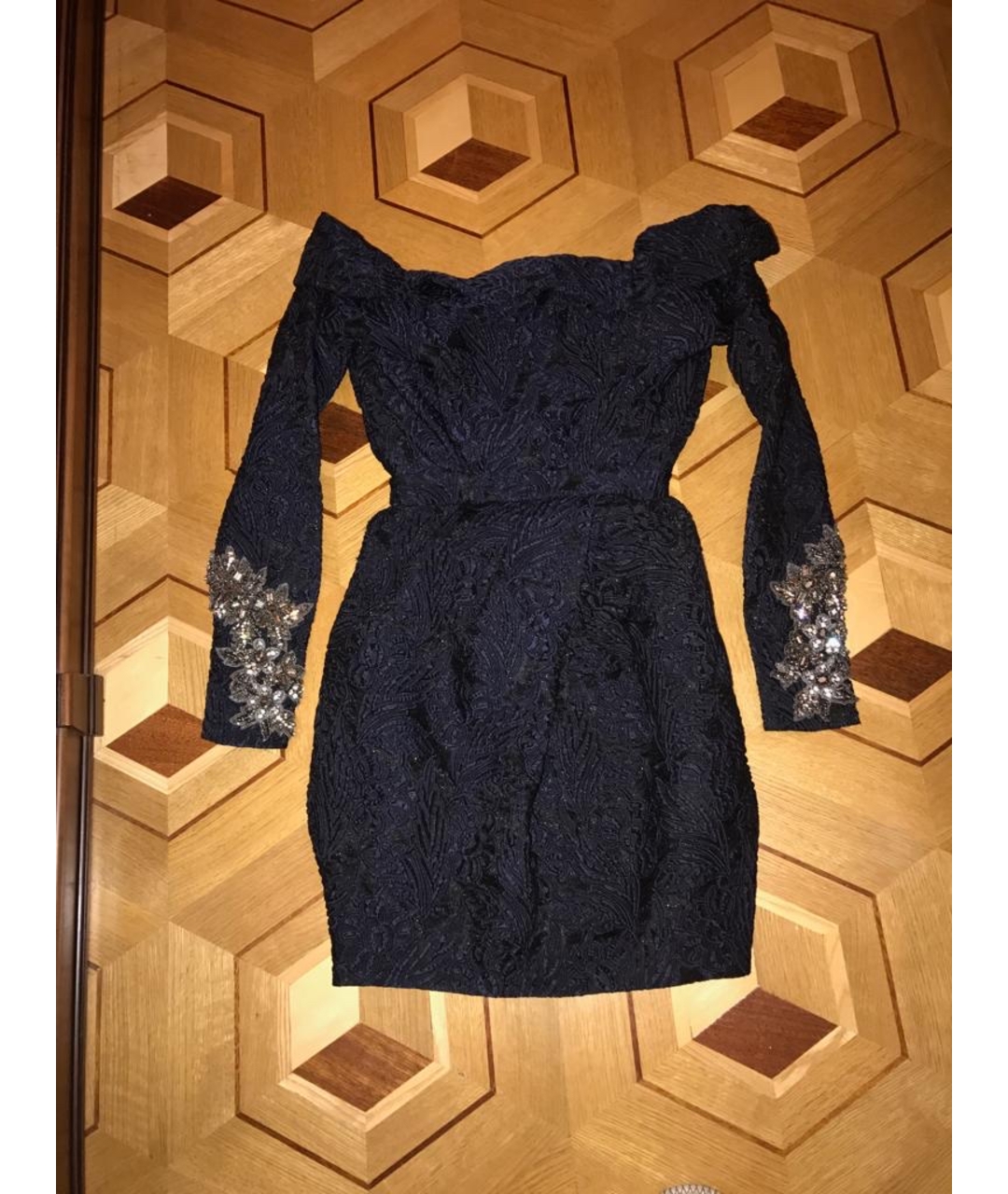 VERA WANG Темно-синее сетчатое вечернее платье, фото 4