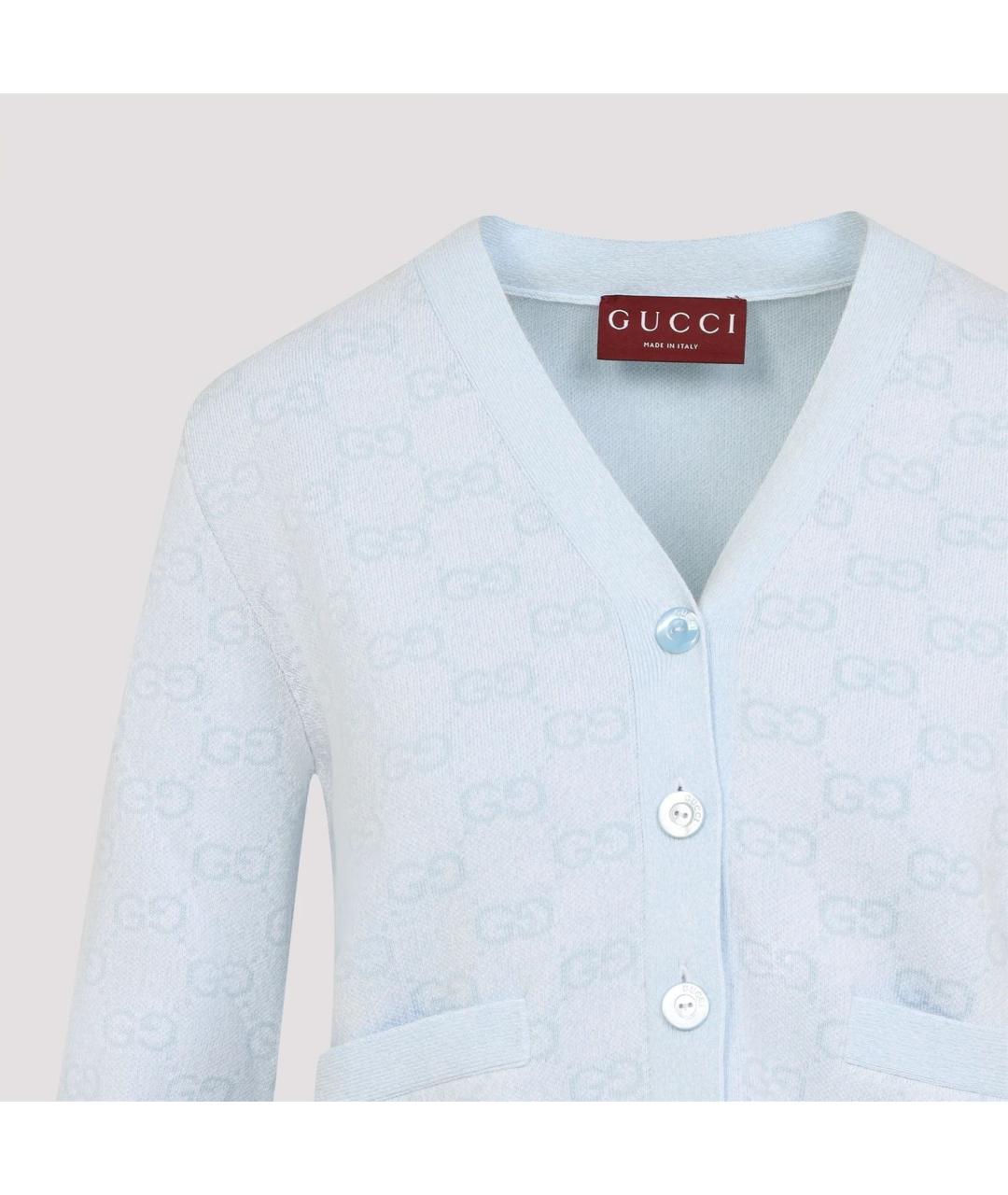 GUCCI Голубой хлопковый кардиган, фото 3