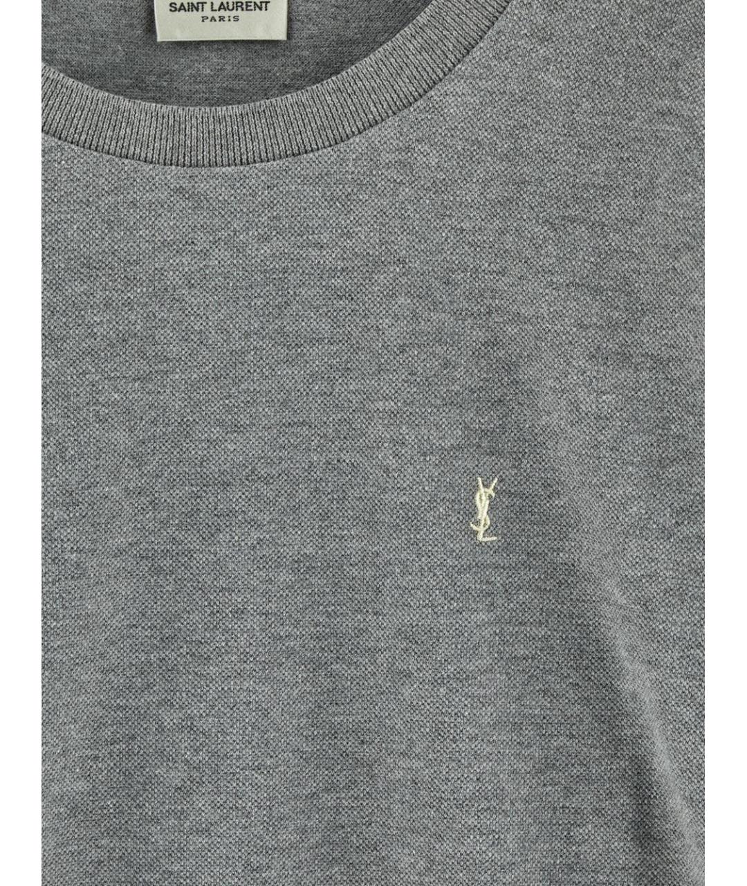 SAINT LAURENT Серая хлопко-полиэстеровая футболка, фото 3
