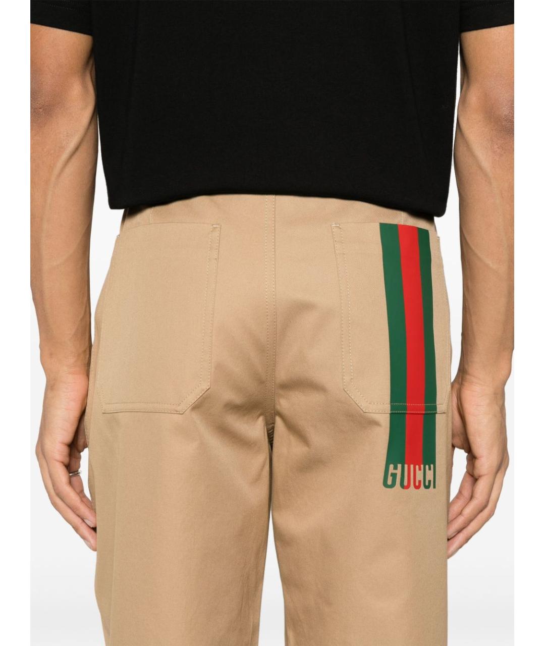 GUCCI Бежевые хлопковые повседневные брюки, фото 3