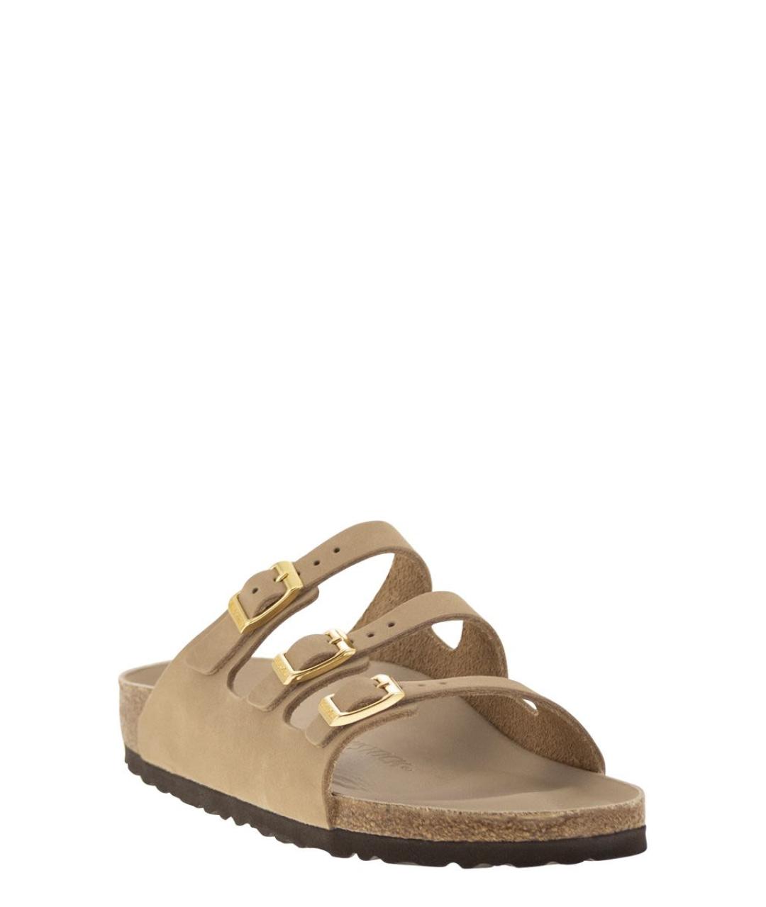 BIRKENSTOCK Бежевые кожаные шлепанцы, фото 2