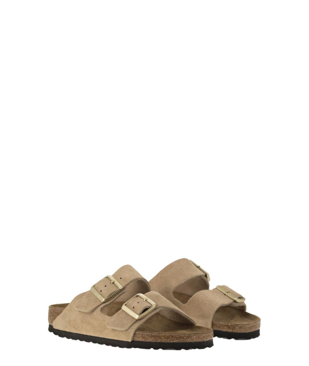 BIRKENSTOCK Бежевые кожаные шлепанцы, фото 4