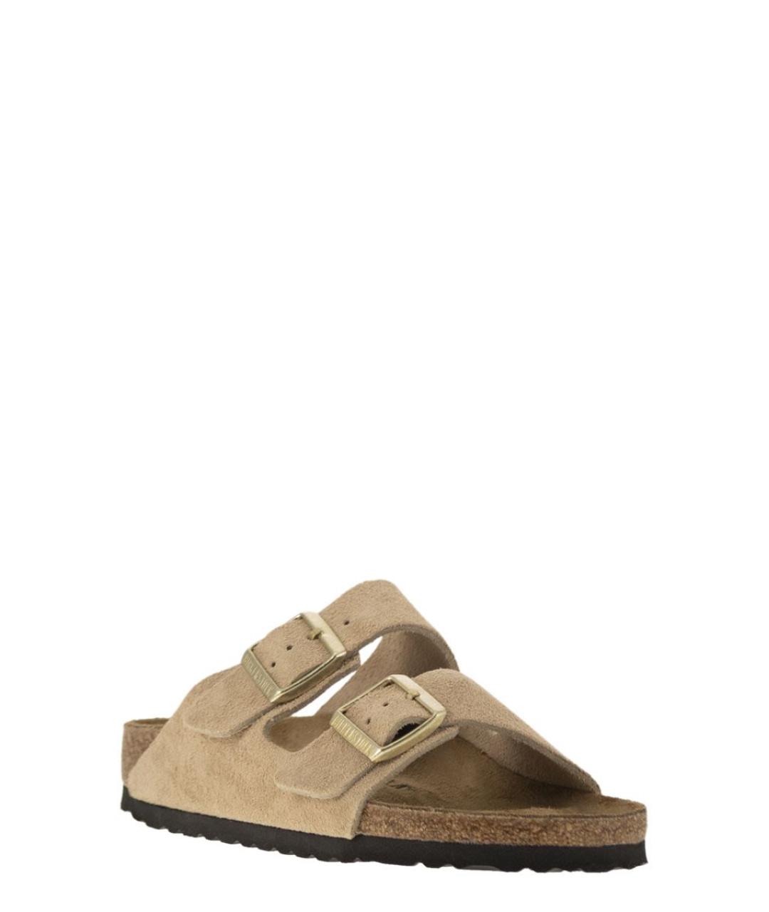 BIRKENSTOCK Бежевые кожаные шлепанцы, фото 2