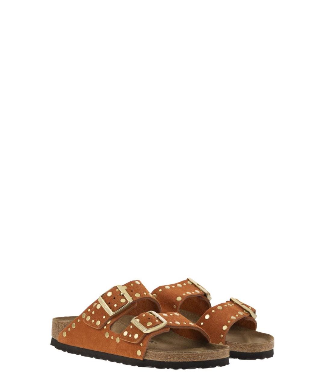 BIRKENSTOCK Оранжевое кожаные шлепанцы, фото 4