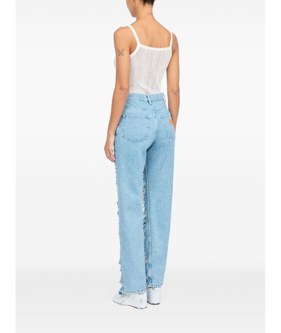 MAISON MARGIELA Голубые хлопковые прямые джинсы, фото 4