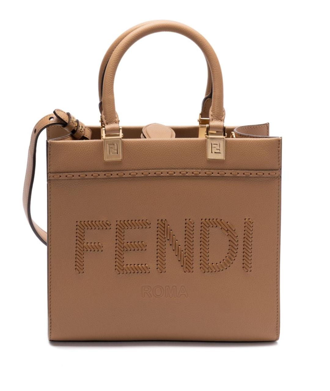 FENDI Коричневая кожаная сумка с короткими ручками, фото 1