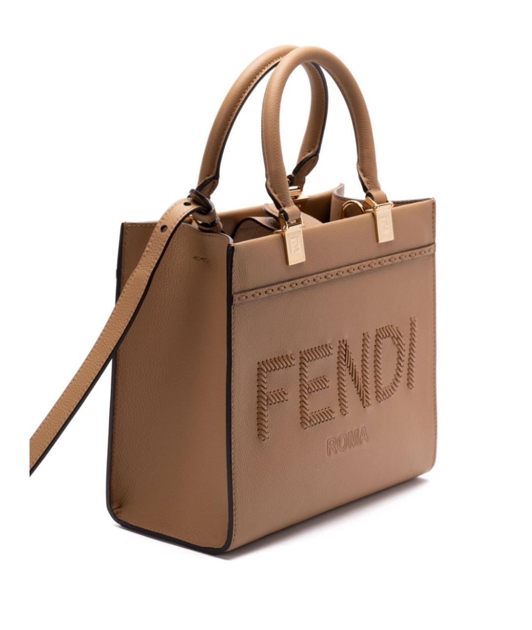 FENDI Коричневая кожаная сумка с короткими ручками, фото 2