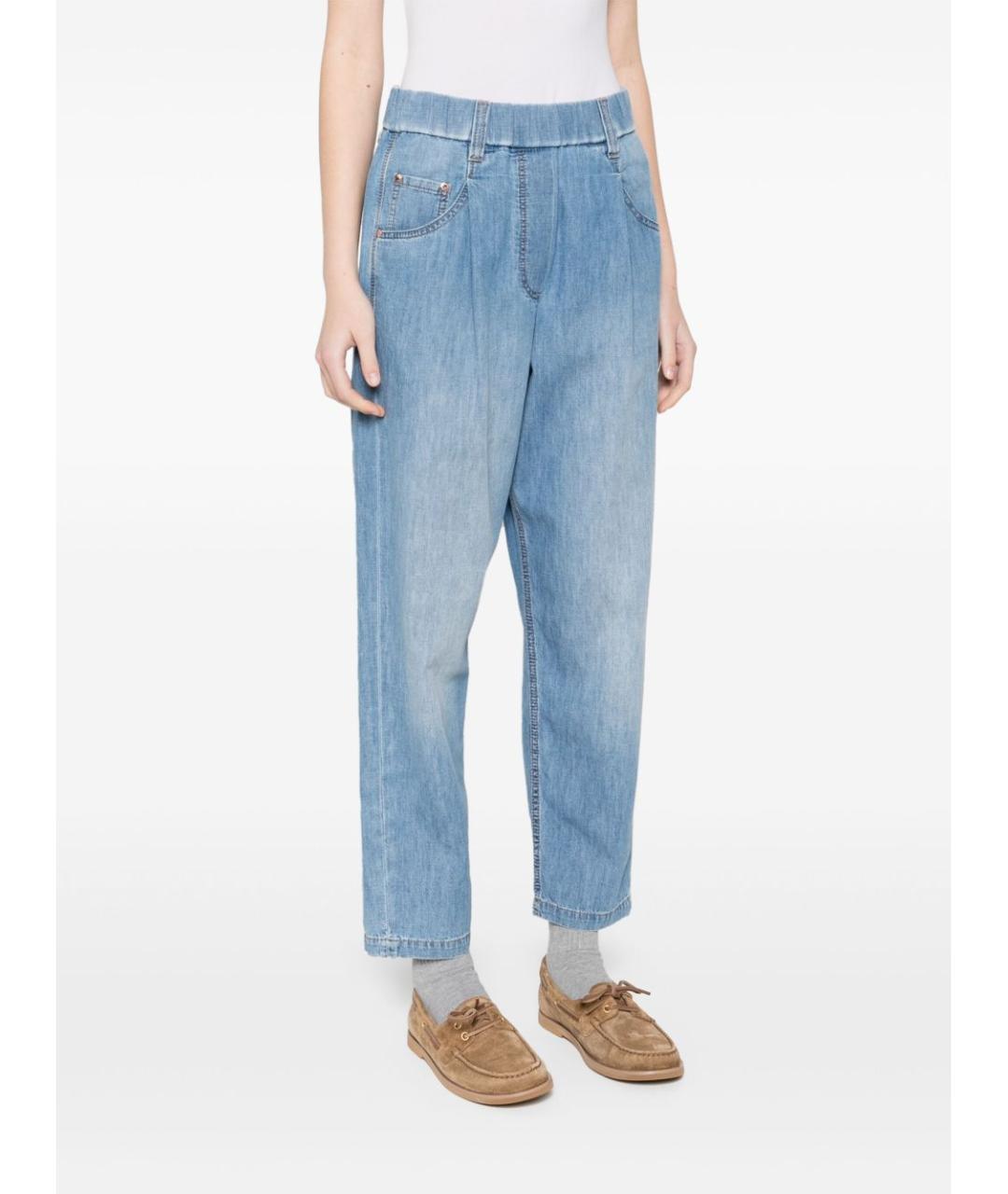 BRUNELLO CUCINELLI Голубые хлопковые джинсы слим, фото 2