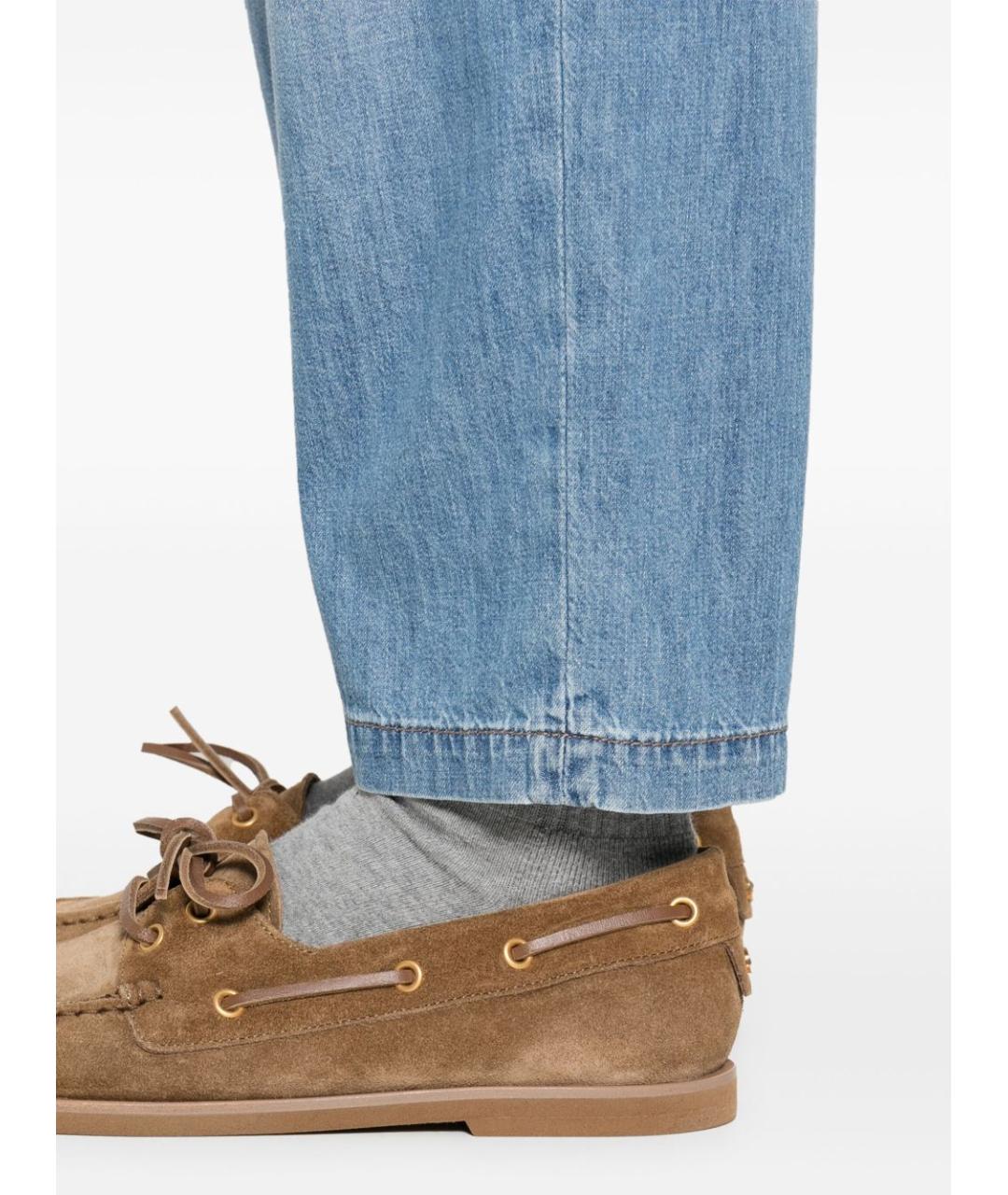 BRUNELLO CUCINELLI Голубые хлопковые джинсы слим, фото 3