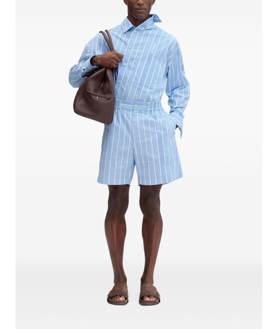 JACQUEMUS Голубые хлопковые повседневные брюки, фото 3