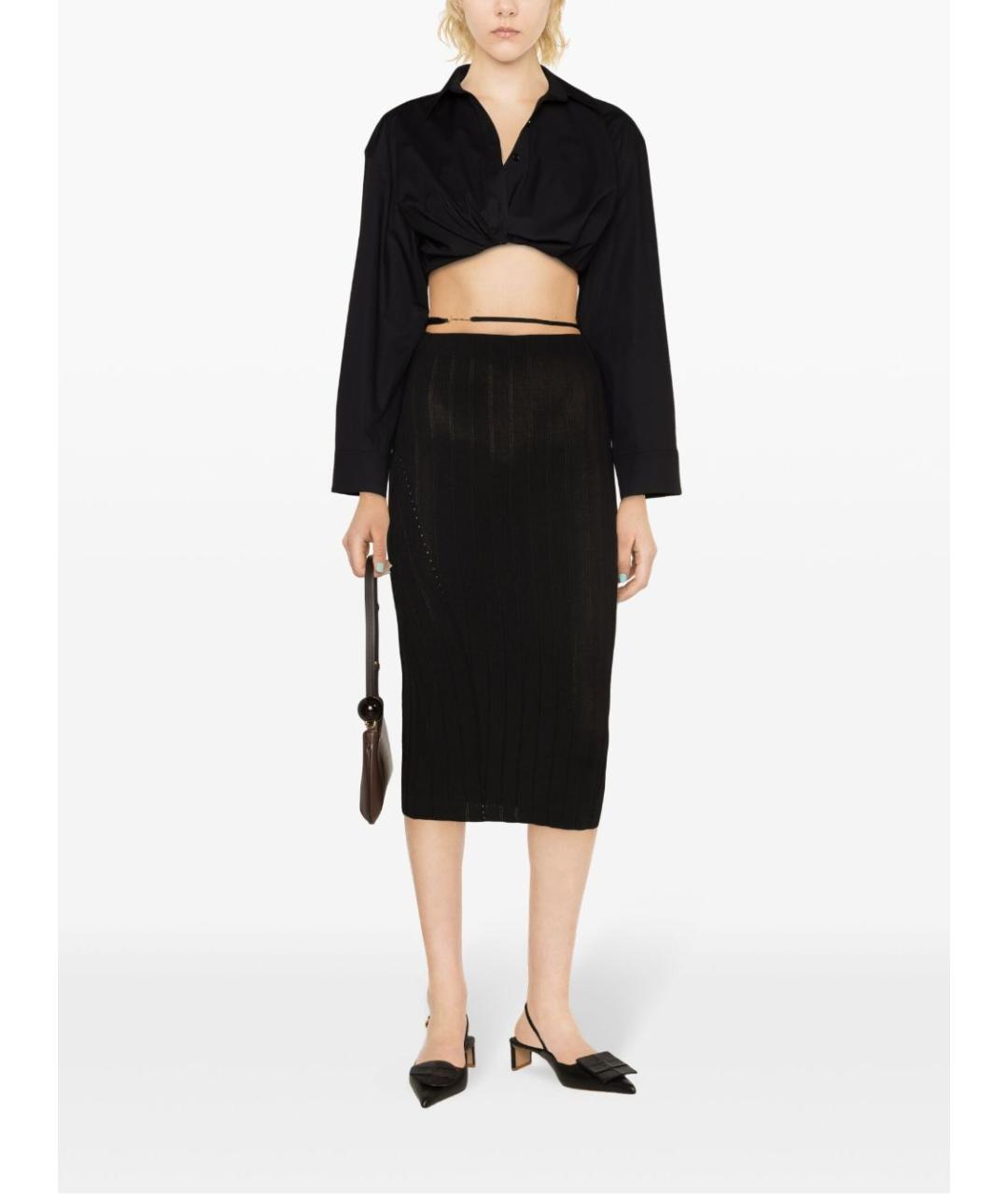 JACQUEMUS Черная кожаная юбка миди, фото 2