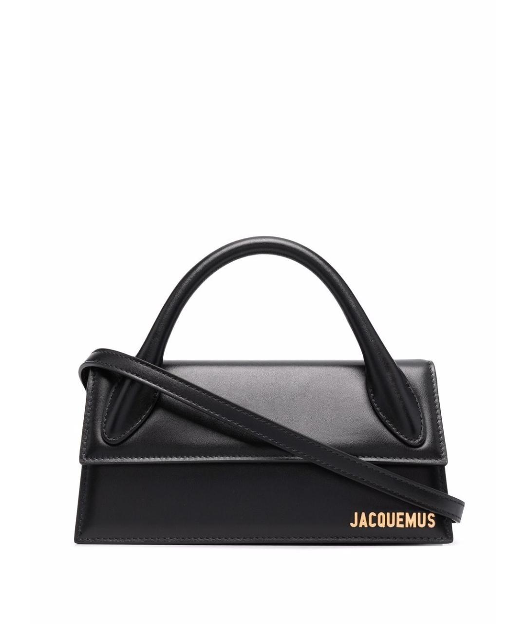 JACQUEMUS Черная кожаная сумка с короткими ручками, фото 1