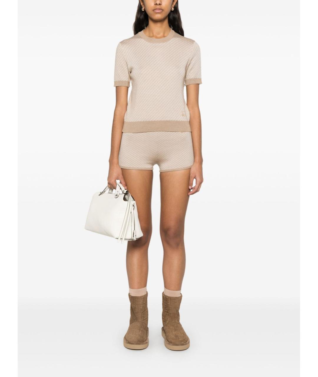 FENDI Бежевые шерстяные шорты, фото 4