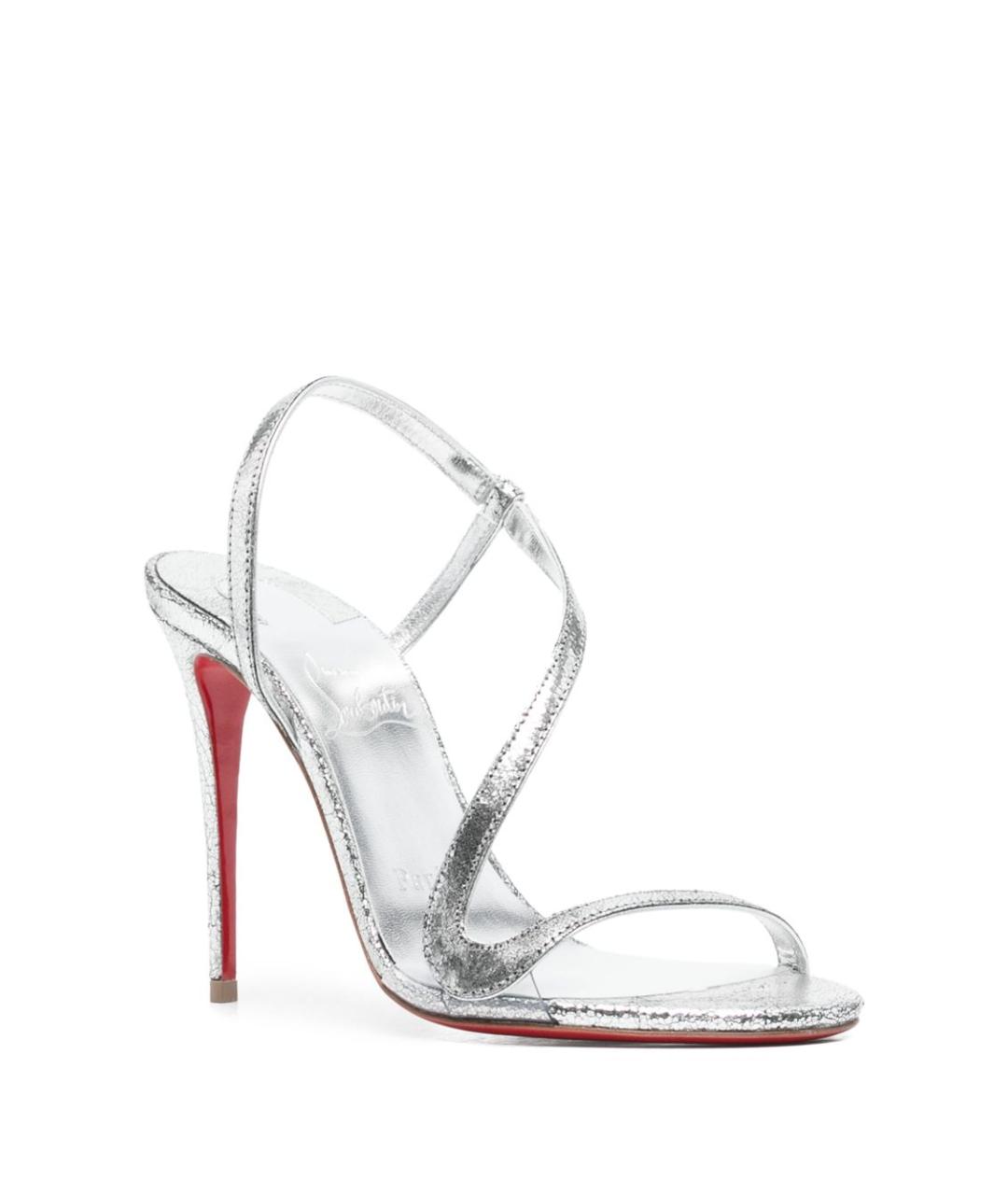 CHRISTIAN LOUBOUTIN Серебряные кожаные босоножки, фото 4